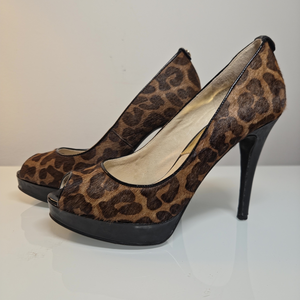 MICHAEL Michael Kors Brown Leopard Peep-Toe Platform Heels